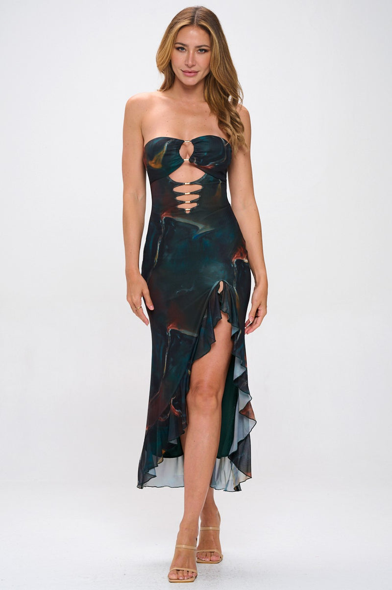 SKYLER Midi Dress-TEAL ABSTRACT