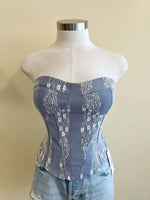 KATRINA Crop Top-DENIM LACE